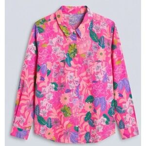 Lilly Pulitzer Sea View Linen Top Shirt - Pink Isle Best Of Friends XL